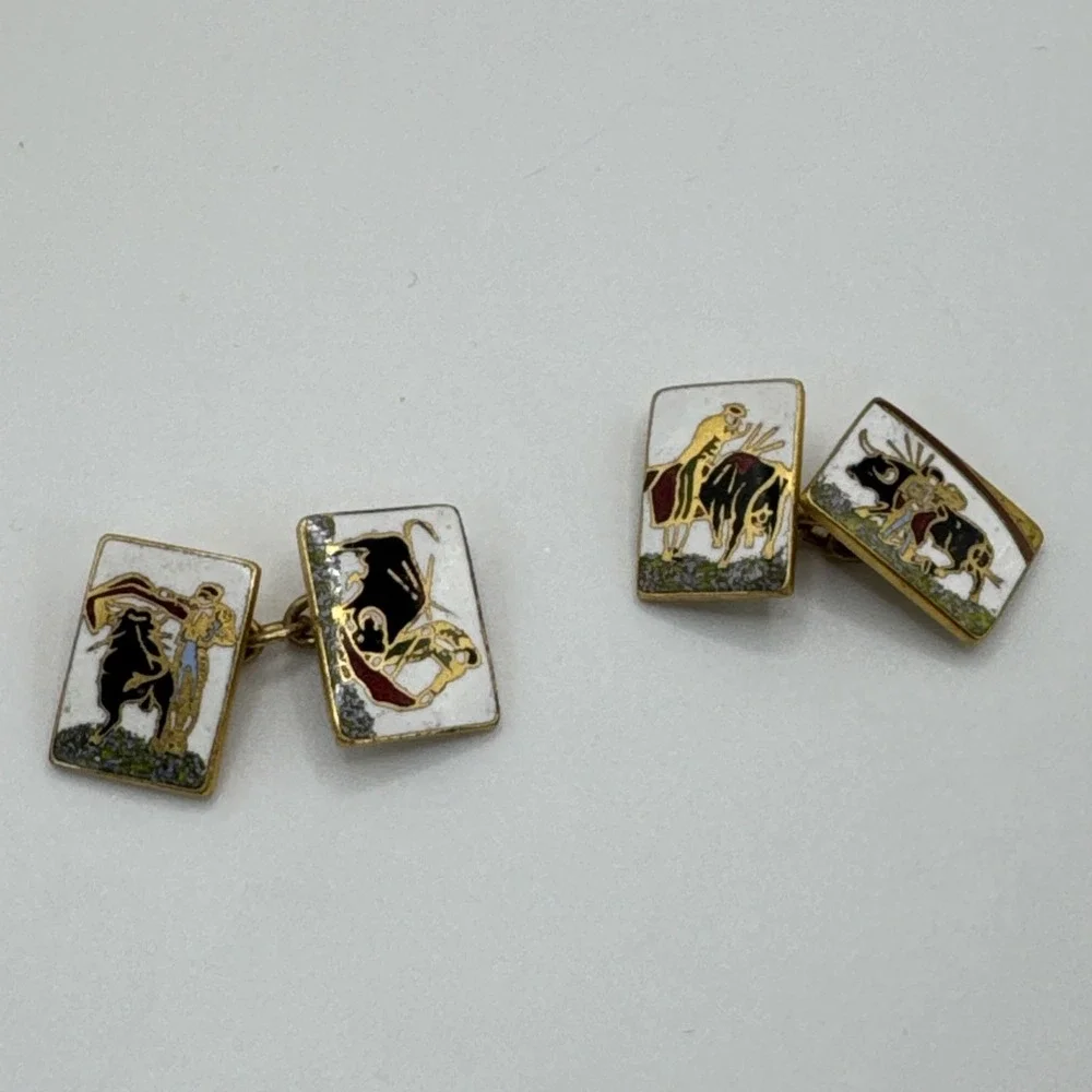 BULLFIGHTER CLOISONNÉ ENAMEL CUFFLINKS LINK CHAIN
